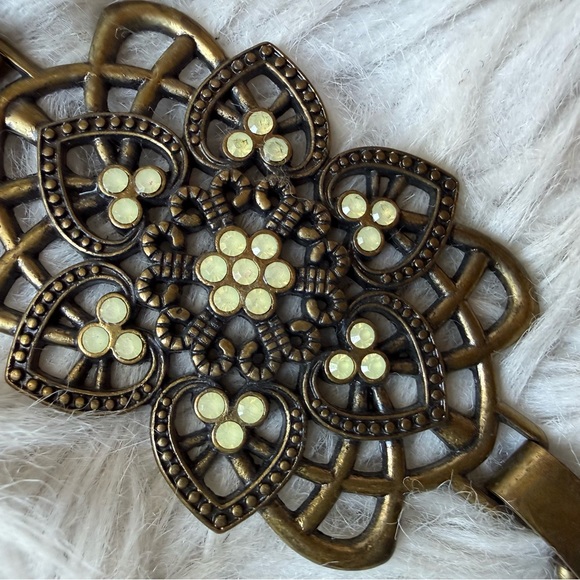 Vintage 80s Boho Cabochon Chain Waist Hip Belt Antique Gold Adjustable OS